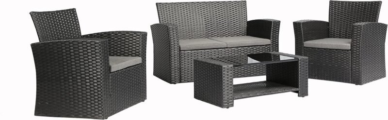 4 Pieces Outdoor Furniture Complete Patio Cushion Wicker P.E Rattan Garden Set, Full, Black - Imagen 18