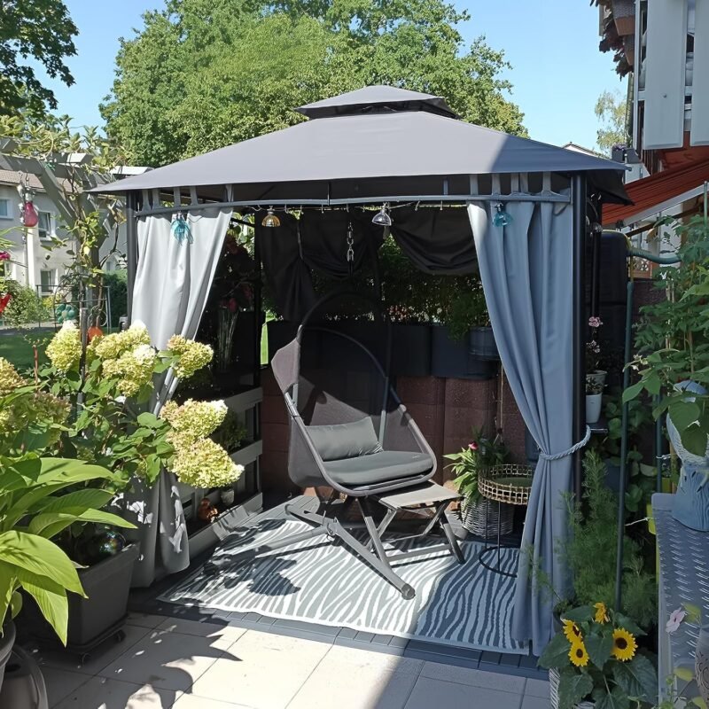 Sekey Cenador para Jardin Impermeable Carpa de Jardín 245x150 cm, Pabellón de Jardín para Parrillas Fiestas Picnics Barbacoas, UV50+, Gris - Imagen 3