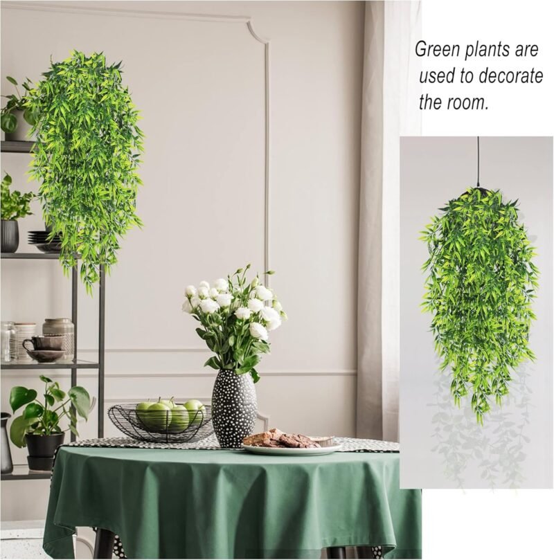 ROLLWAY 4 Piezas Plantas Artificiales Colgantes de Hoja de Bambú Natural para Habitación Salón Jardín Terraza Pared - Imagen 6