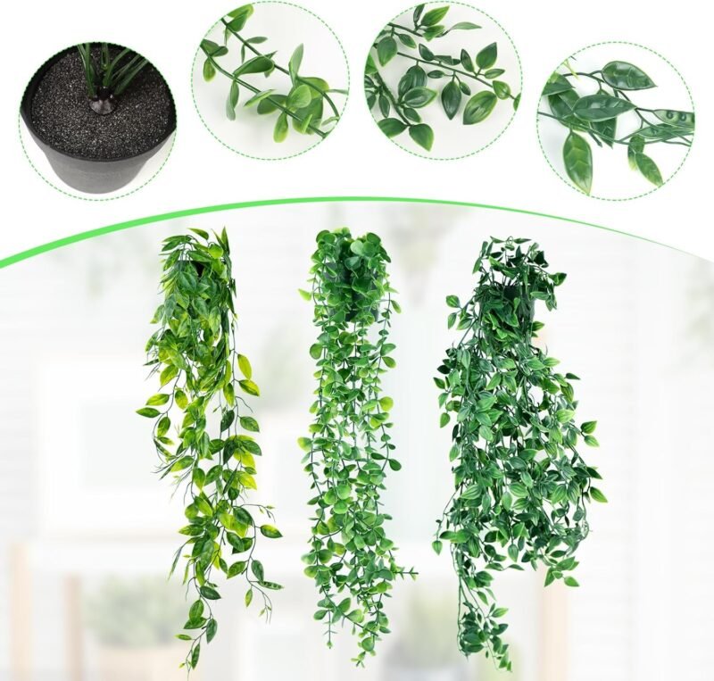 NVIYAM 3 PCS Plantas Artificiales Colgantes con Macetas, Plantas Colgantes Hiedra Verde Artificial, Plantas Artificiales Colgantes Enredadera, para Cocina, Sala de Estar, Balcón, Jardín - Imagen 2