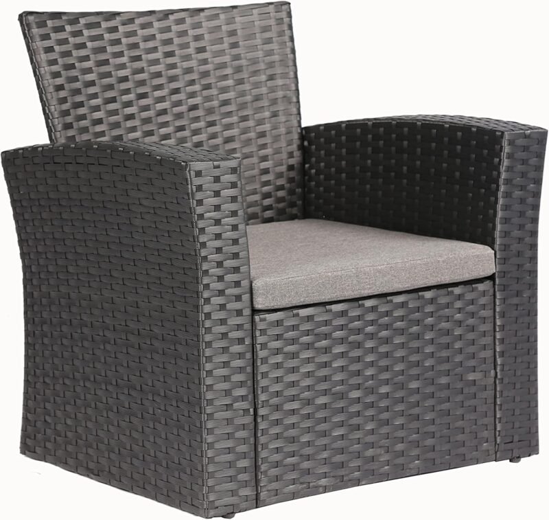 4 Pieces Outdoor Furniture Complete Patio Cushion Wicker P.E Rattan Garden Set, Full, Black - Imagen 6