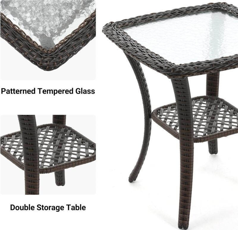 UDPATIO 3 Pieces Patio Furniture Set, Outdoor Swivel Gliders Rocker, Wicker Patio Bistro Set with Rattan Rocking Chair, Glass Top Side Table and Thickened Cushions for Porch Deck Backyard (Khaki) - Imagen 7