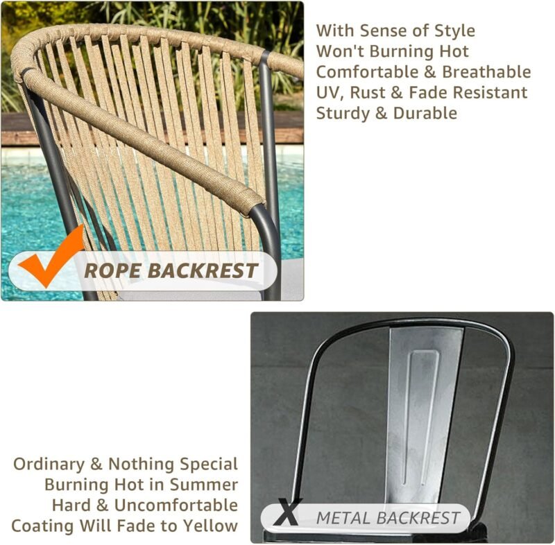 NATURAL EXPRESSIONS Outdoor Bistro Set, 3 Piece Patio Furniture Rocking Chairs Set of 2, No Assembly Required Balcony Porch Chair Metal Table 9" Thick Cushion for Backyard,Garden,Poolside,Deck, 350lbs - Imagen 7