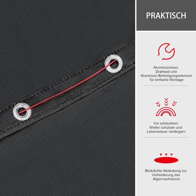 WOLTU Cobertor Piscina Redonda Ø 460 cm, Cubierta para Piscina de Diámetro 390-420 cm, Lona para Piscina Invierno de PE 200g/m², Impermeable y Opaco con Ojas y Cuerda de Fijación, Gris Oscuro - Imagen 6