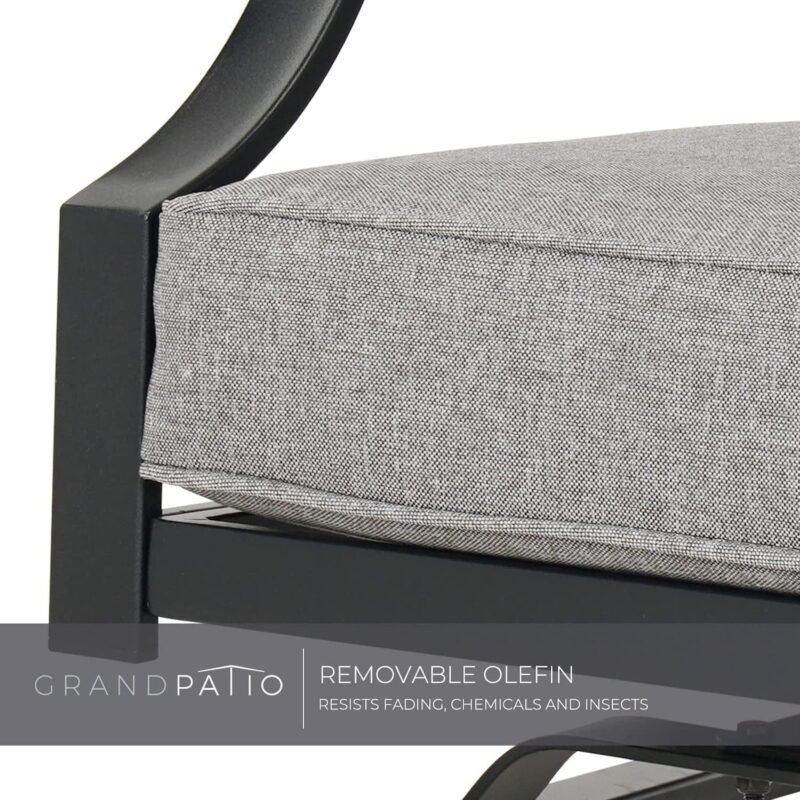 Grand patio 3-Piece Furniture Seating Motion Chairs Set Outdoor Bistro Set Patio Conversation Sets Glider Rocking Chair with Comfortable Gray Cushions Square Coffee Table for Garden Lawn & Poolside - Imagen 7