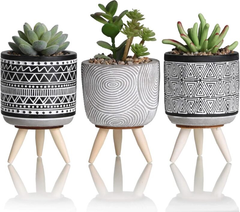 TERESA'S COLLECTIONS 3Pcs Plantas Artificiales de Plástico Baño Decoracion, Decoración del Hogar de Primavera, Macetas Decorativas con Florero Gris