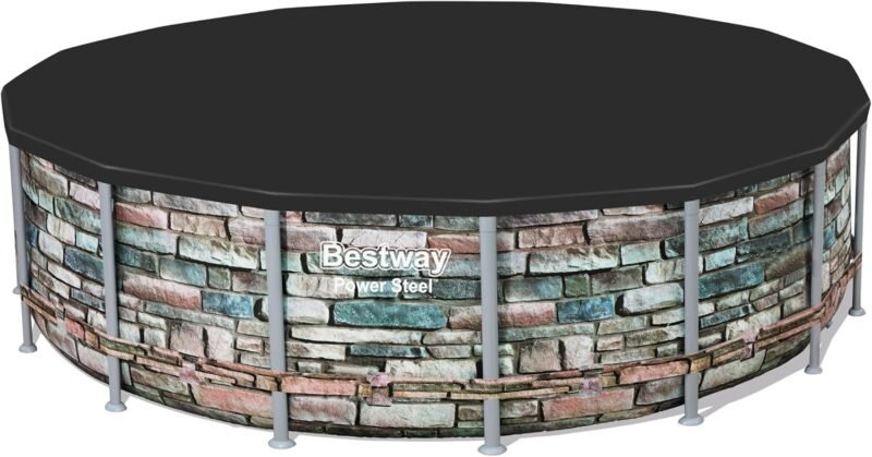 BESTWAY Cobertor de Invierno Redondo Ø493 cm de PVC para Piscinas Negro - Imagen 6