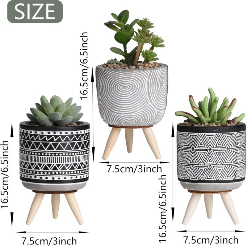 TERESA'S COLLECTIONS 3Pcs Plantas Artificiales de Plástico Baño Decoracion, Decoración del Hogar de Primavera, Macetas Decorativas con Florero Gris - Imagen 4