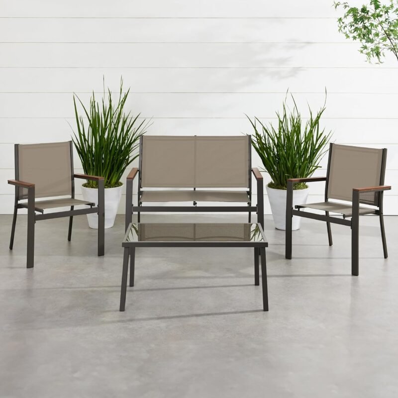 Best Choice Products 4-Piece Outdoor Textilene Patio Conversation Set, Backyard Furniture w/Loveseat, Coffee Table, Steel Frame - Brown/Brown - Imagen 2