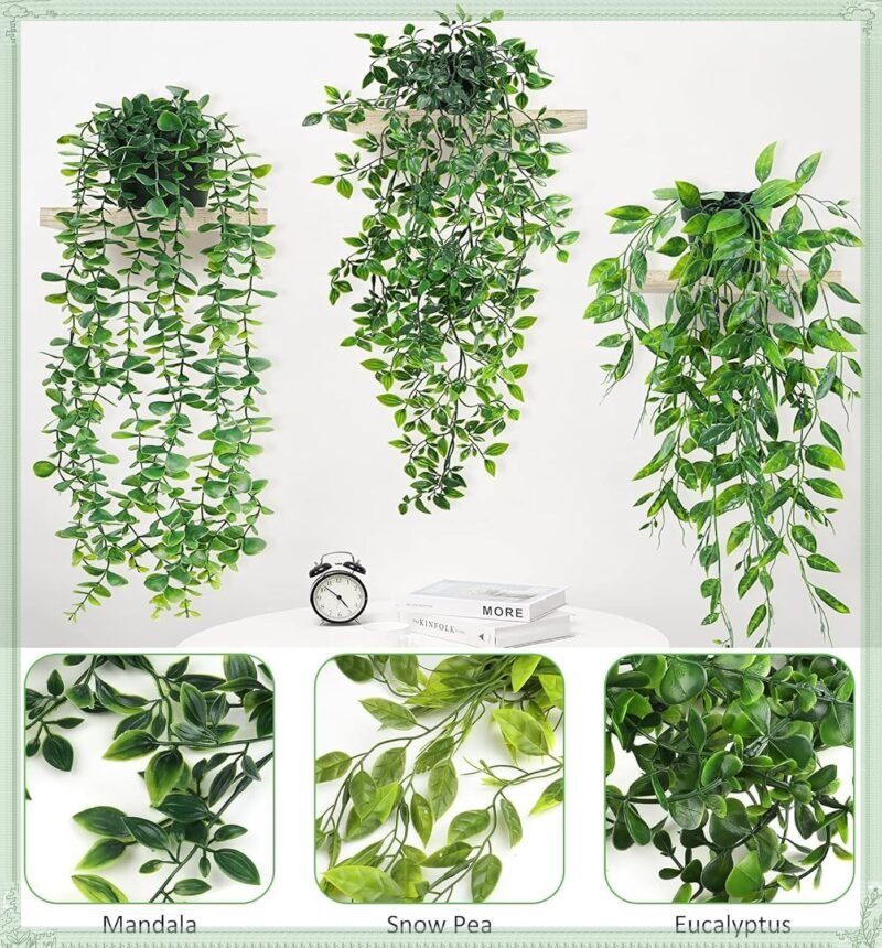 3piezas Plantas Colgantes Artificiales, 30cm Planta Colgante Simulación, Plantas Artificiales Colgantes con Maceta, Plantas Colgantes Verdes para Boda Jardín Balcón Interior Decoración de La Pared - Imagen 4