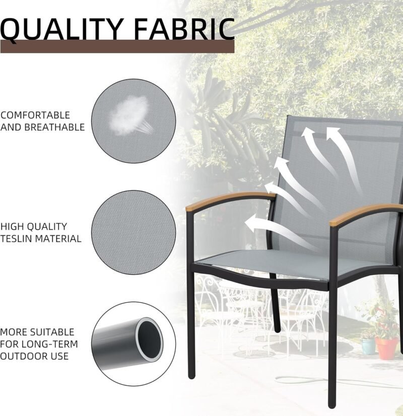 Shintenchi 3 Pieces Patio Bistro Sets, Outdoor Textilene Fabric Conversation Bistro Set, Textilene Fabric Front Porch Chairs Small Patio Furniture Set with Table for Lawn,Garden,Balcony (Grey) - Imagen 2
