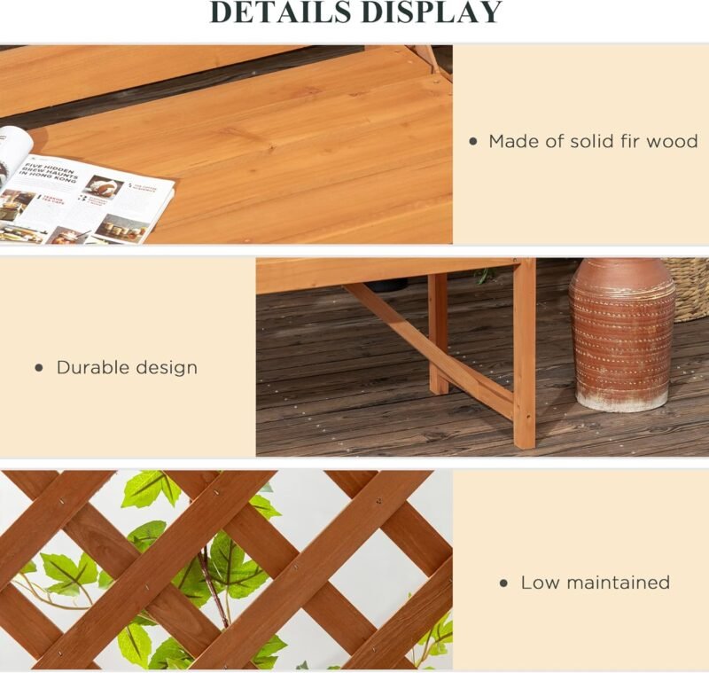 Outsunny Patio Garden Bench Arbor Arch with Pergola and 2 Trellises, 3 Seat Natural Wooden Outdoor Bench for Grape Vines & Climbing Plants, Backyard Decor, Brown - Imagen 4