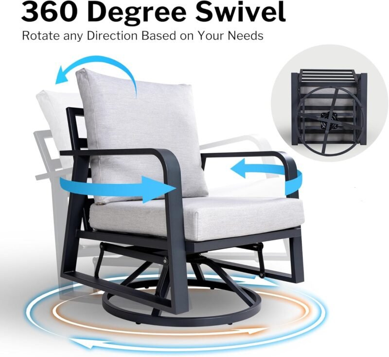 Outdoor Aluminum Patio Furniture Set 4 Piece, Swivel Rocking Chairs, All Weather Outdoor Aluminum Sofa, Patio Bistro Set for Patio, Porch, Deck(Silver Gray) - Imagen 3