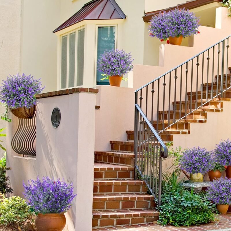 9 Piezas de Lavanda Artificial Flores y Plantas Púrpuras Artificiales Simulación Jardín Maceta Planta de Flores de Plástico de Fiestas en El hogar Oficina Patio o Boda Decoración de Bricolaje - Imagen 6