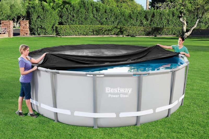 BESTWAY Cobertor de Invierno Redondo Ø493 cm de PVC para Piscinas Negro - Imagen 11