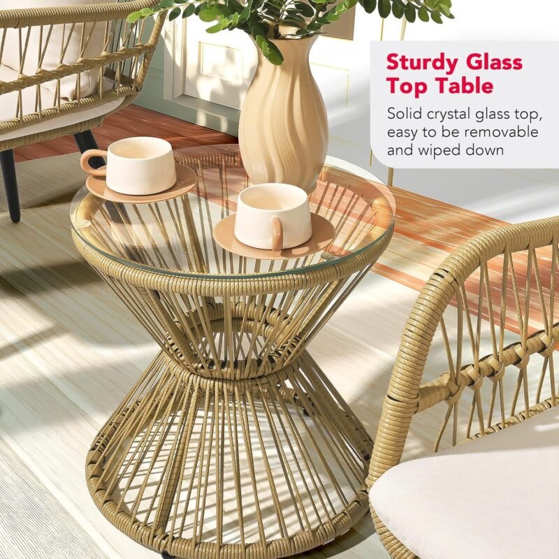 Pamapic Outdoor Patio Bistro Set with Ottoman 5 Piece Rattan Wicker Conversation Chair Sets Balcony Furniture Chairs for Yard Garden Porch Backyard Poolside, Beige - Imagen 4