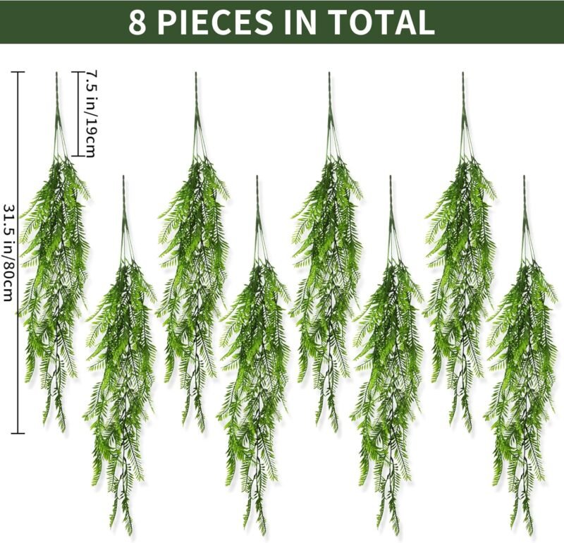 8 Piezas Plantas Artificiales Colgantes Enredadera Planta Artificial Colgante, Planta Artificial Exterior Decorativas Hanging Plants Plástico Planta de Helechos Decoración Pared Terraza Jardín - Imagen 2