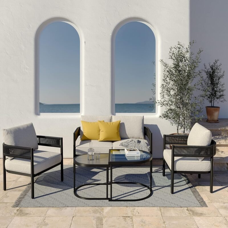 Grand patio 5-Piece Outdoor Furniture Set with Thick Cushions and Coffee Table, Wicker Sofa Conversation Set for Backyard, Beige - Imagen 3