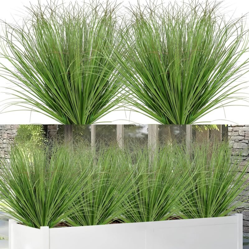 Betylifoy Plantas Artificiales de Exterior 12PCS Arbustos Verdes Artificiales Planta de Hierba de Trigo Artificial Tallos Verdes Artificiales para Jardinera Decoración de Jardín (12, Verde Oscuro)