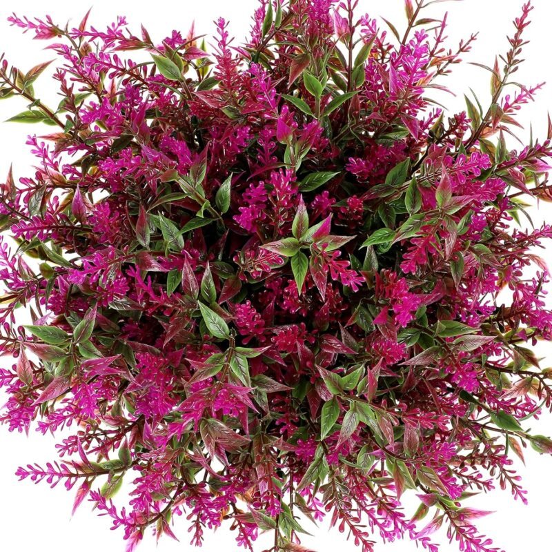 WILLBOND 12 Paquetes arbustos de Lavanda Artificial Flores Artificiales para Lavanda Verde Artificial Plantas Resistentes a los Rayos UV para arreglo Floral, Centro de Mesa, jardín casa (Fucsia) - Imagen 2
