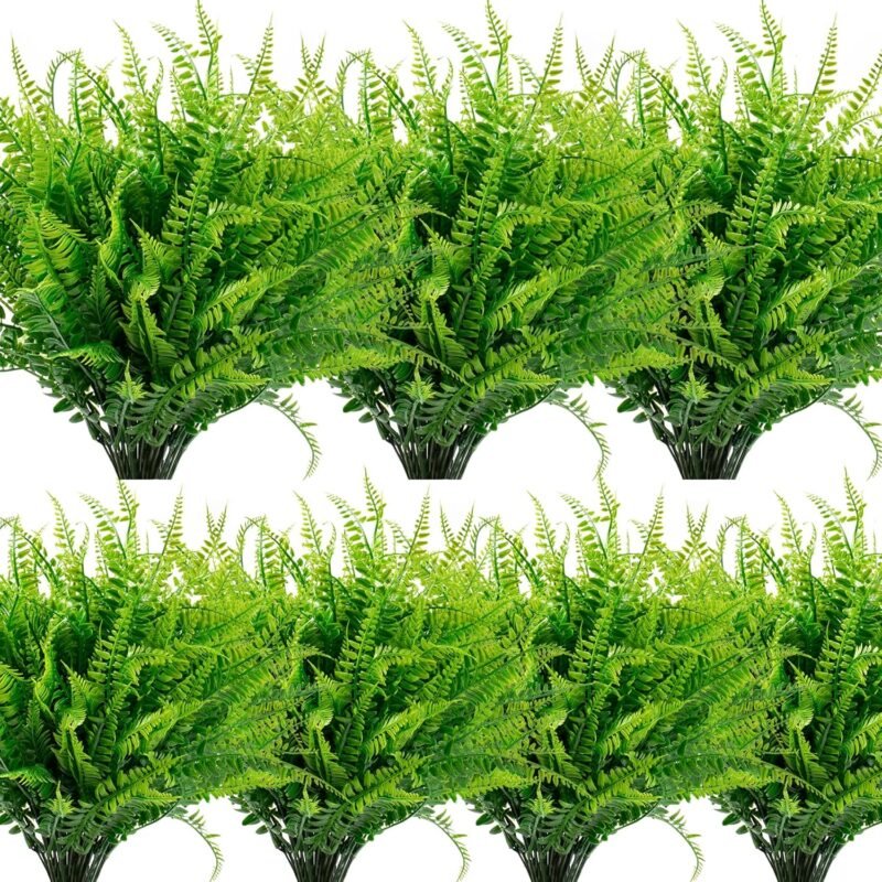 Hywean Homd 7 Piezas Boston de Helecho, Ramas Artificiales Decorativas de Plástico, Plantas Verdes Artificiales, Arbustos de Plástico, Helechos Decoración Pared Terraza, Boda, Jardín, Dormitorio