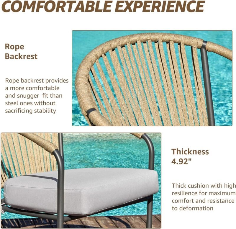 NATURAL EXPRESSIONS Outdoor Bistro Set, 3 Piece Patio Furniture Rocking Chairs Set of 2, No Assembly Required Balcony Porch Chair Metal Table 9" Thick Cushion for Backyard,Garden,Poolside,Deck, 350lbs - Imagen 6