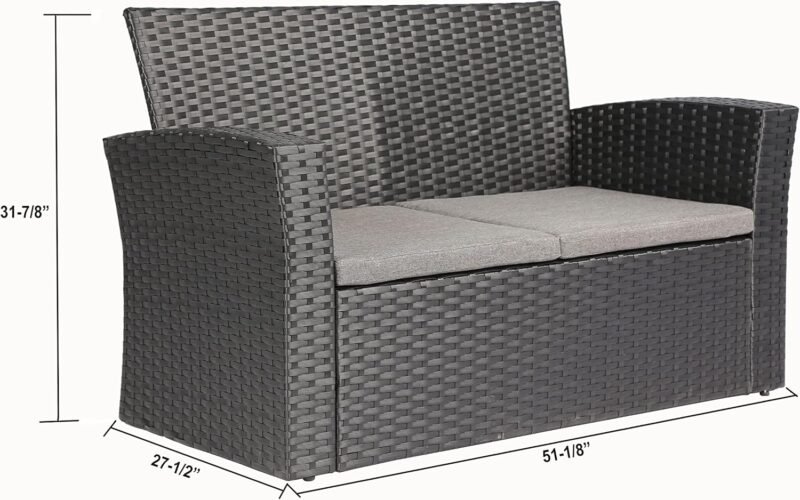 4 Pieces Outdoor Furniture Complete Patio Cushion Wicker P.E Rattan Garden Set, Full, Black - Imagen 4