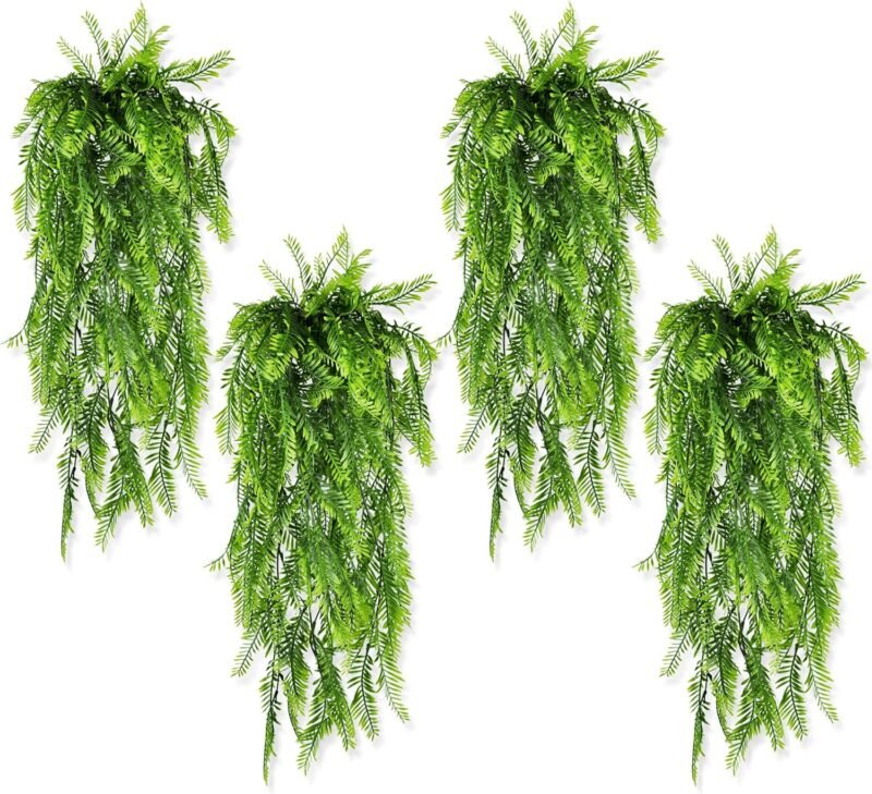 8 Piezas Plantas Artificiales Colgantes Enredadera Planta Artificial Colgante, Planta Artificial Exterior Decorativas Hanging Plants Plástico Planta de Helechos Decoración Pared Terraza Jardín
