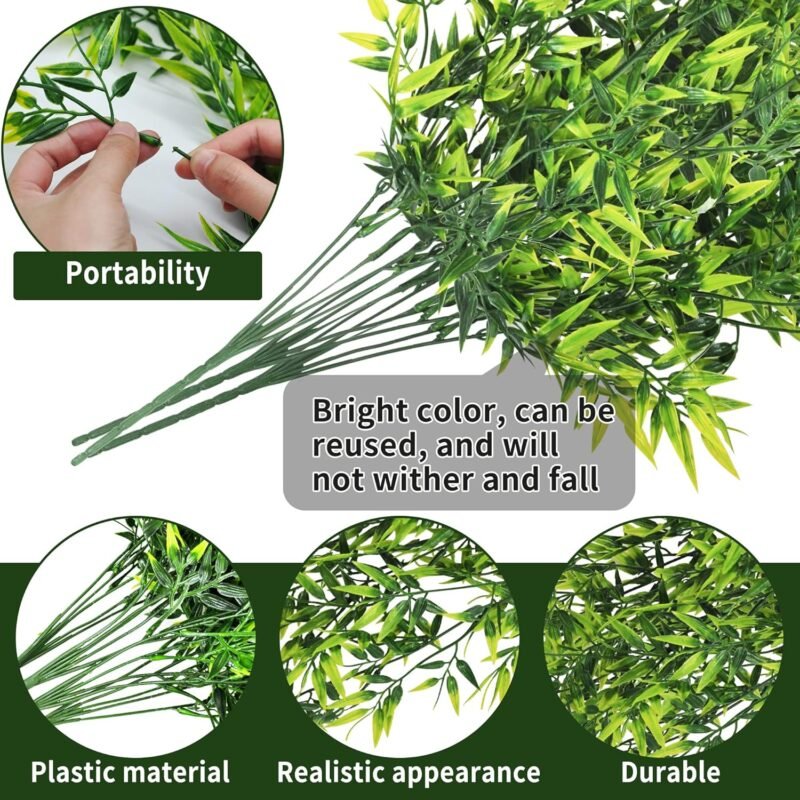 ROLLWAY 4 Piezas Plantas Artificiales Colgantes de Hoja de Bambú Natural para Habitación Salón Jardín Terraza Pared - Imagen 3