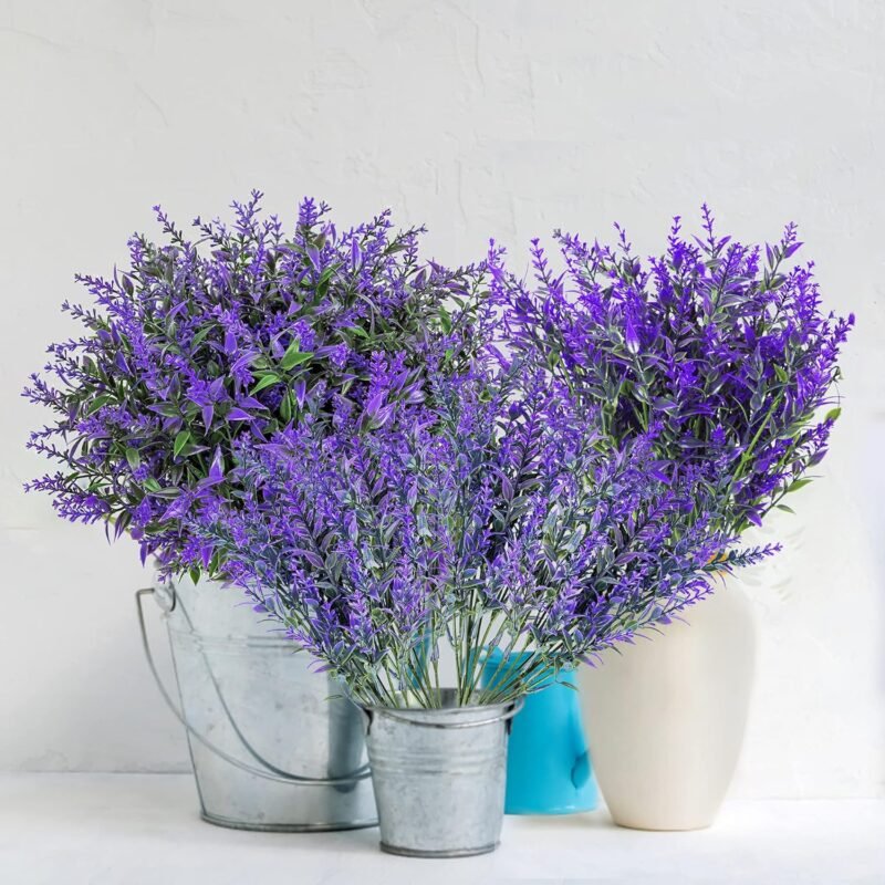 9 Piezas de Lavanda Artificial Flores y Plantas Púrpuras Artificiales Simulación Jardín Maceta Planta de Flores de Plástico de Fiestas en El hogar Oficina Patio o Boda Decoración de Bricolaje - Imagen 3