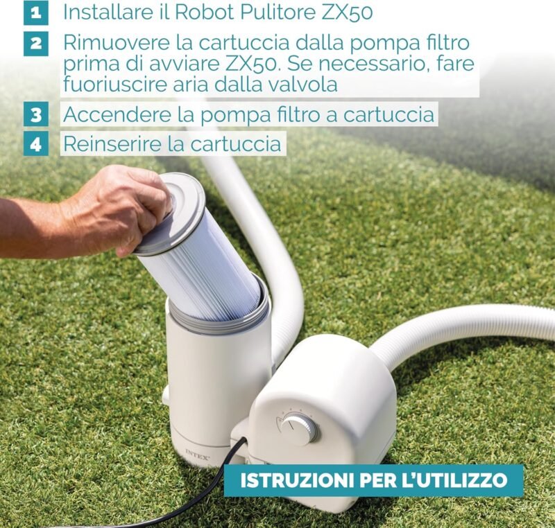 Intex 55251 - Robot limpiafondos piscina Krystal Clear ZX50, Limpiador fondo piscina automático, Manguera 6.5m antienrredos, recipiente para desechos 0,8L y giro automático, Limpiafondos piscina - Imagen 6