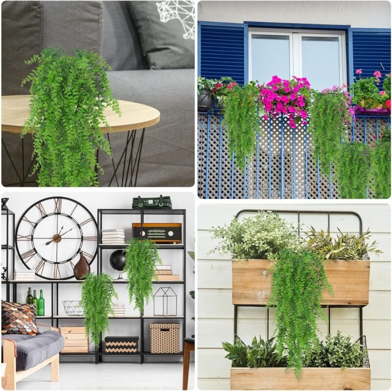 Huryfox Planta Artificial Colgante de Helecho - Decorativas de Hojas de Hiedra Falsa para Interiores y Exteriores, Decoración de Follaje Falsificado para Sala de Estar, Cocina, Balcón, Jardín - Imagen 8