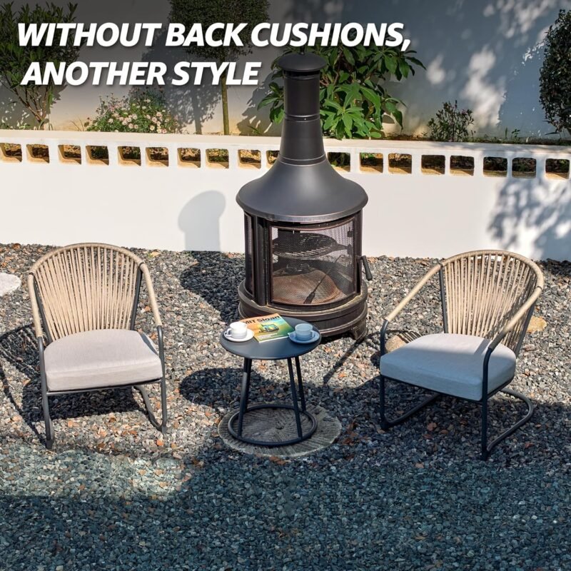 NATURAL EXPRESSIONS Outdoor Bistro Set, 3 Piece Patio Furniture Rocking Chairs Set of 2, No Assembly Required Balcony Porch Chair Metal Table 9" Thick Cushion for Backyard,Garden,Poolside,Deck, 350lbs - Imagen 4