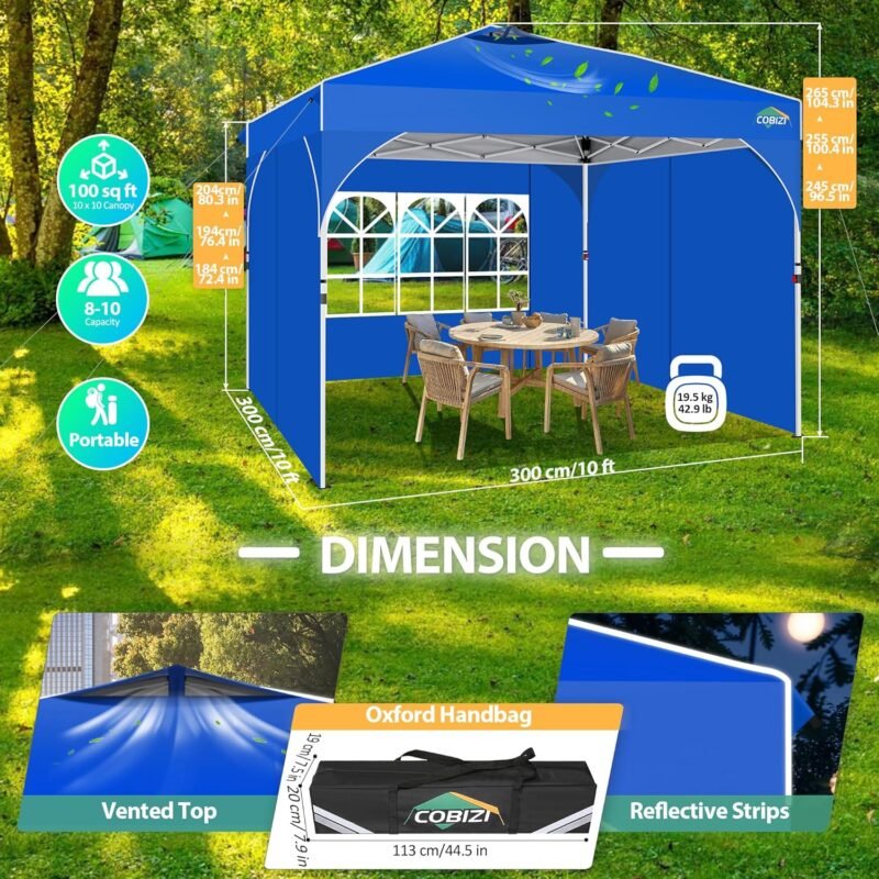 COBIZI Cenador Plegable de 3 x 3 m, Resistente al Agua, Estable, Resistente al Invierno, para Fiestas, jardín, 3 Paneles Laterales, Plegable, para Camping, Festivales, Jardines, Playas, Negocios, 4 - Imagen 6