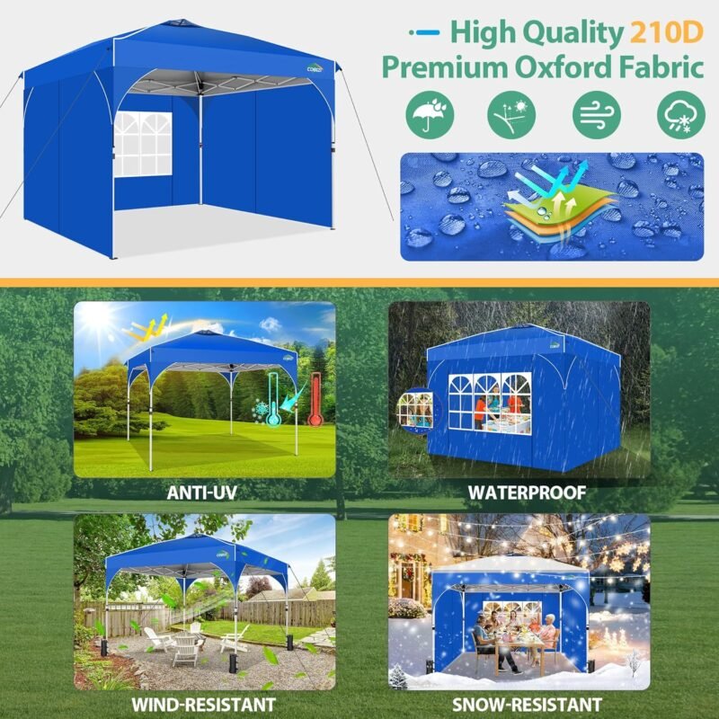 COBIZI Cenador Plegable de 3 x 3 m, Resistente al Agua, Estable, Resistente al Invierno, para Fiestas, jardín, 3 Paneles Laterales, Plegable, para Camping, Festivales, Jardines, Playas, Negocios, 4 - Imagen 3