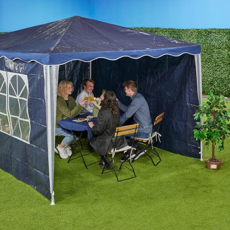 Relaxdays Laterales Carpa 2x3 m Set de 3, Impermeables, Cerramientos con Cierre de Contacto, Ventanas, Color Azul, 80% 20% plástico, 200 x 300 x 0.1 cm - Imagen 2