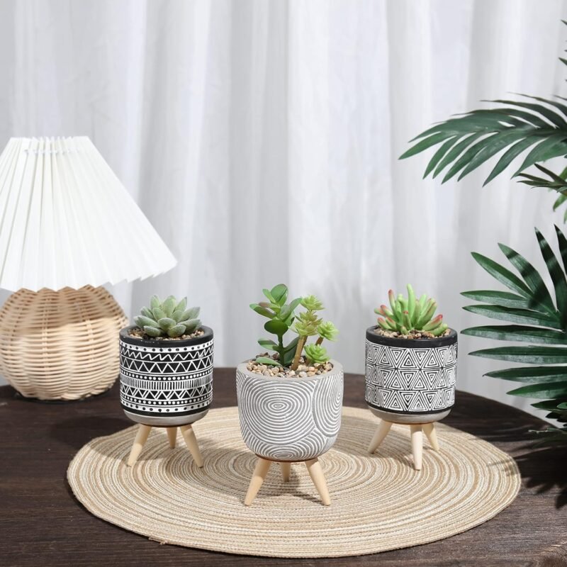 TERESA'S COLLECTIONS 3Pcs Plantas Artificiales de Plástico Baño Decoracion, Decoración del Hogar de Primavera, Macetas Decorativas con Florero Gris - Imagen 6