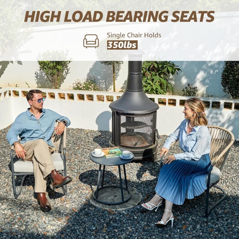 NATURAL EXPRESSIONS Outdoor Bistro Set, 3 Piece Patio Furniture Rocking Chairs Set of 2, No Assembly Required Balcony Porch Chair Metal Table 9" Thick Cushion for Backyard,Garden,Poolside,Deck, 350lbs - Imagen 8