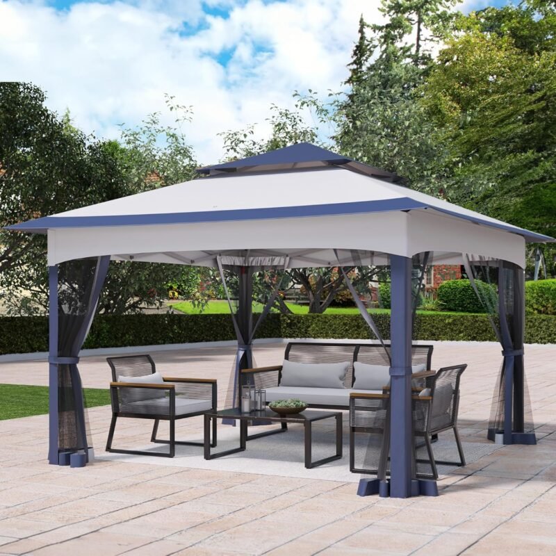 YITAHOME Carpas Plegable con Laterales, 3.3 X 3.3M cenador Gazebo Impermeable con Cortinas y mosquitera para Jardin,Exteriores,Camping,Fiesta,Patio,Barbacoa (Azul) - Imagen 2