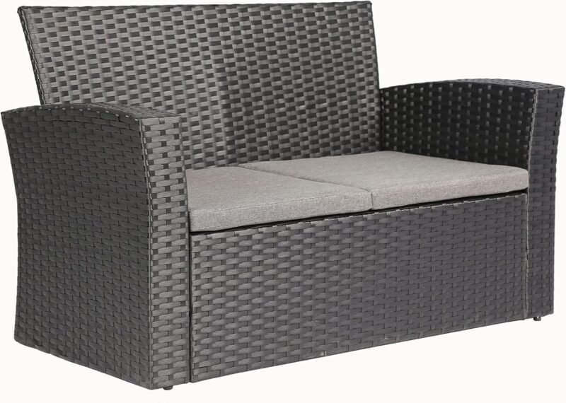 4 Pieces Outdoor Furniture Complete Patio Cushion Wicker P.E Rattan Garden Set, Full, Black - Imagen 3