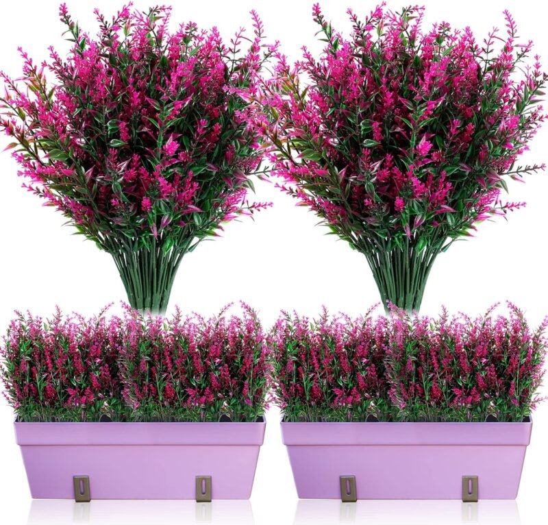 WILLBOND 12 Paquetes arbustos de Lavanda Artificial Flores Artificiales para Lavanda Verde Artificial Plantas Resistentes a los Rayos UV para arreglo Floral, Centro de Mesa, jardín casa (Fucsia) - Imagen 4