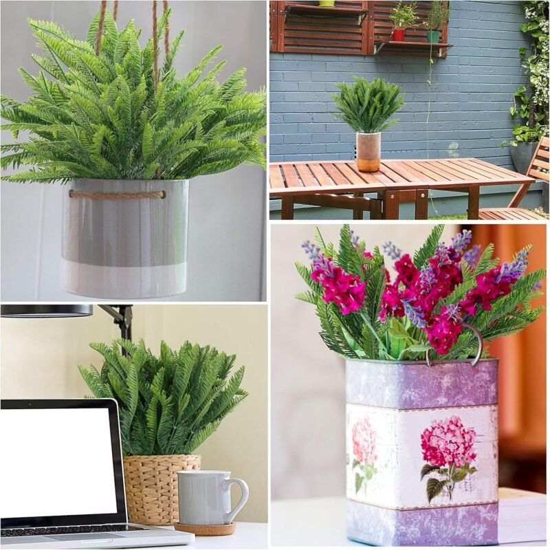 BELLE VOUS Planta Artificial Helecho Boston de Plástico (Pack de 6) Plantas Colgantes Interior/Exterior Follaje Artificial para el Hogar, Jardín, Pared Enredadera, Arbustos, Guirnalda Boda y Oficina - Imagen 6
