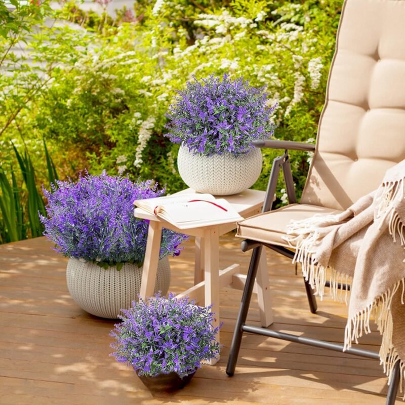 9 Piezas de Lavanda Artificial Flores y Plantas Púrpuras Artificiales Simulación Jardín Maceta Planta de Flores de Plástico de Fiestas en El hogar Oficina Patio o Boda Decoración de Bricolaje - Imagen 5