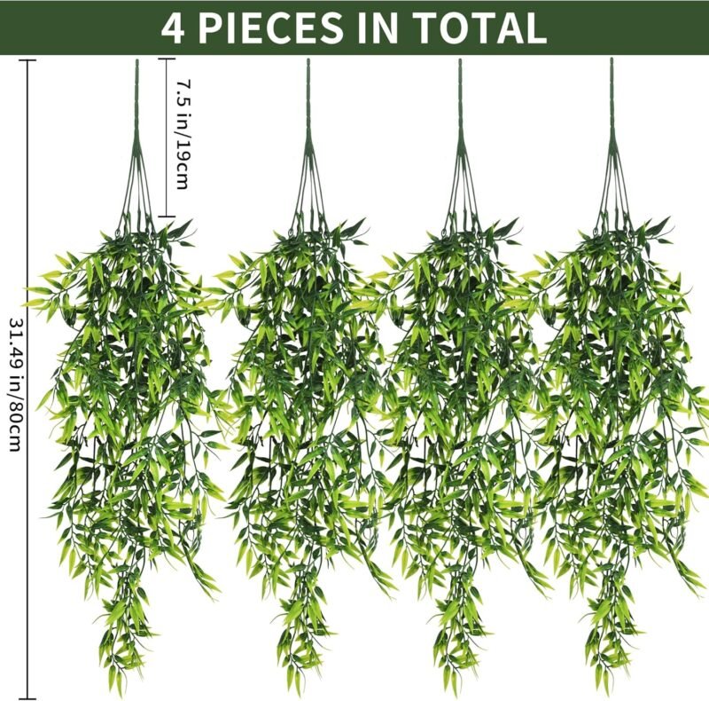 ROLLWAY 4 Piezas Plantas Artificiales Colgantes de Hoja de Bambú Natural para Habitación Salón Jardín Terraza Pared - Imagen 2