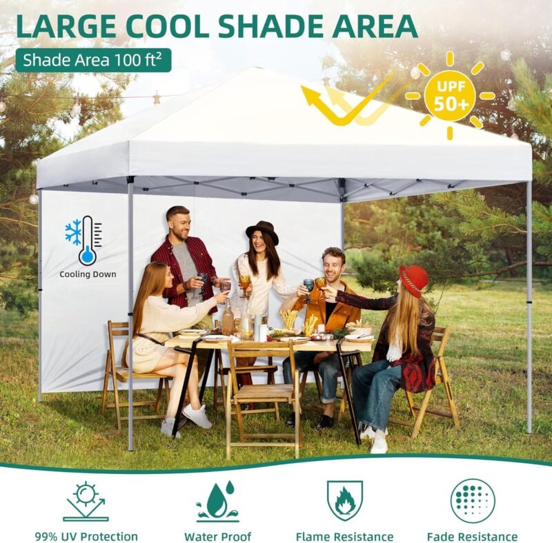 YITAHOME Cenador plegable 3 x 3, resistente al agua, estable, plegable, con 1 pared lateral, carpa para fiestas, protección UV 50+, altura ajustable para exterior, mercado, jardín, patio (blanco) - Imagen 2