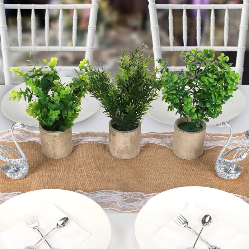 BELLE VOUS Mini Plantas Artificiales Decorativas Eucalipto en Maceta (Pack de 3) Follaje Pequeño en Macetas - Planta Artificial - Decoración Escritorio en Oficina, Hogar, Cocina, Jardín, Mesa, Ducha - Imagen 8
