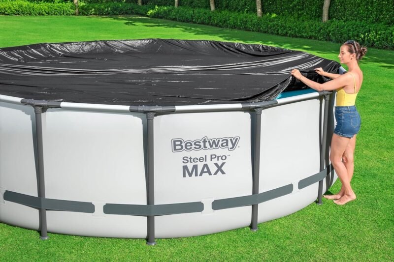 BESTWAY Cobertor de Invierno Redondo Ø555 cm de PVC para Piscinas Negro - Imagen 10