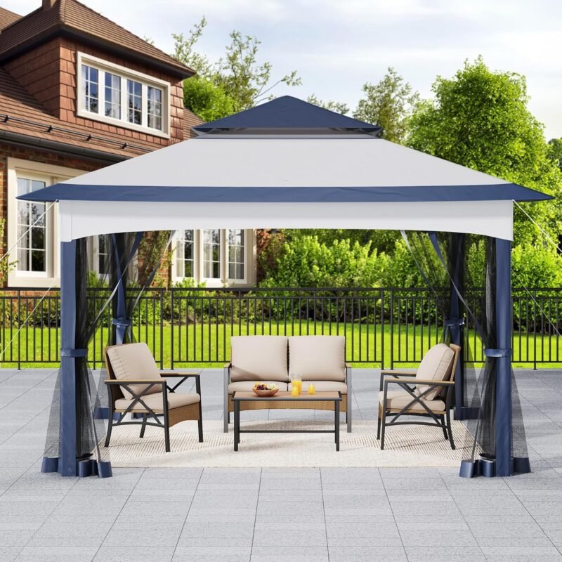 YITAHOME Carpas Plegable con Laterales, 3.3 X 3.3M cenador Gazebo Impermeable con Cortinas y mosquitera para Jardin,Exteriores,Camping,Fiesta,Patio,Barbacoa (Azul) - Imagen 3