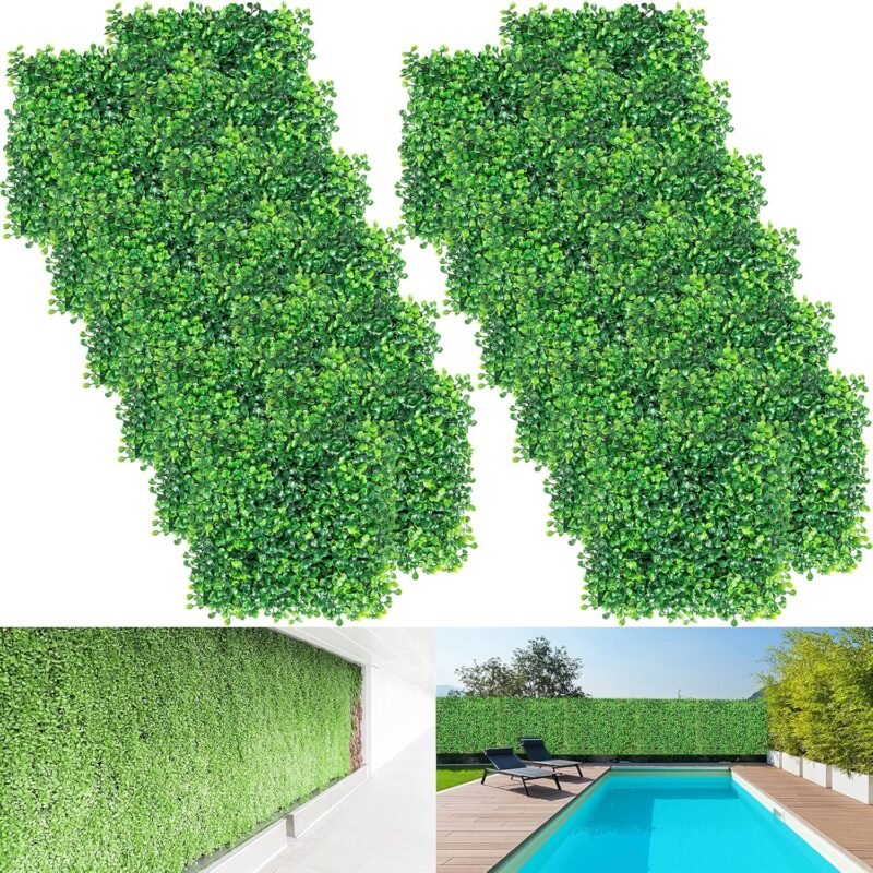 VEVOR Hierba Artificial Verde de 24 Piezas 25,4 x 25,4?cm, Panel de Boj de Hiedra Artificial de Alta Densidad contra UV y 100% PE, Plantas Artificiales Decorativas para Pared, Jardines, Patio Trasero