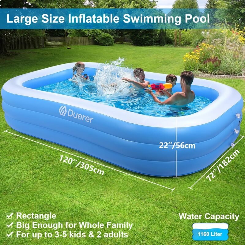 Duerer Piscina Hinchable Rectangular Piscina Infantil Inflable, Piscina Familiar En El Patio Trasero, Fiesta AcuáTica De Verano, Exterior, JardíN, Adultos, Juego Simple - 241cm x 142cm x 56cm - Imagen 2